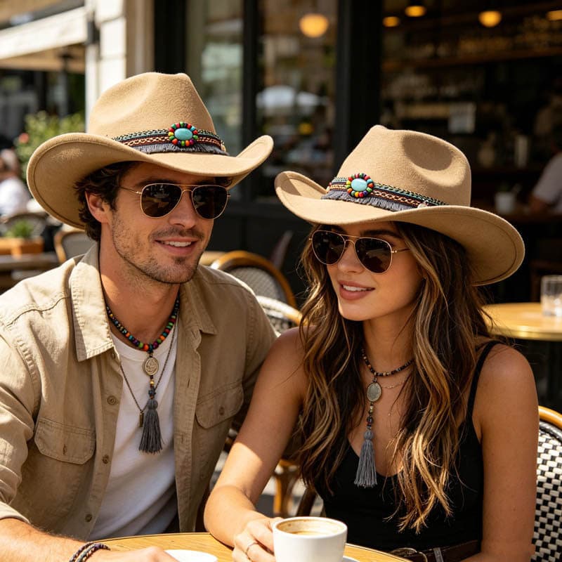 Chapéu Jazz masculino de aba única, cartola, cinto, chapéu de cowboy feminino estilo Western E0RK