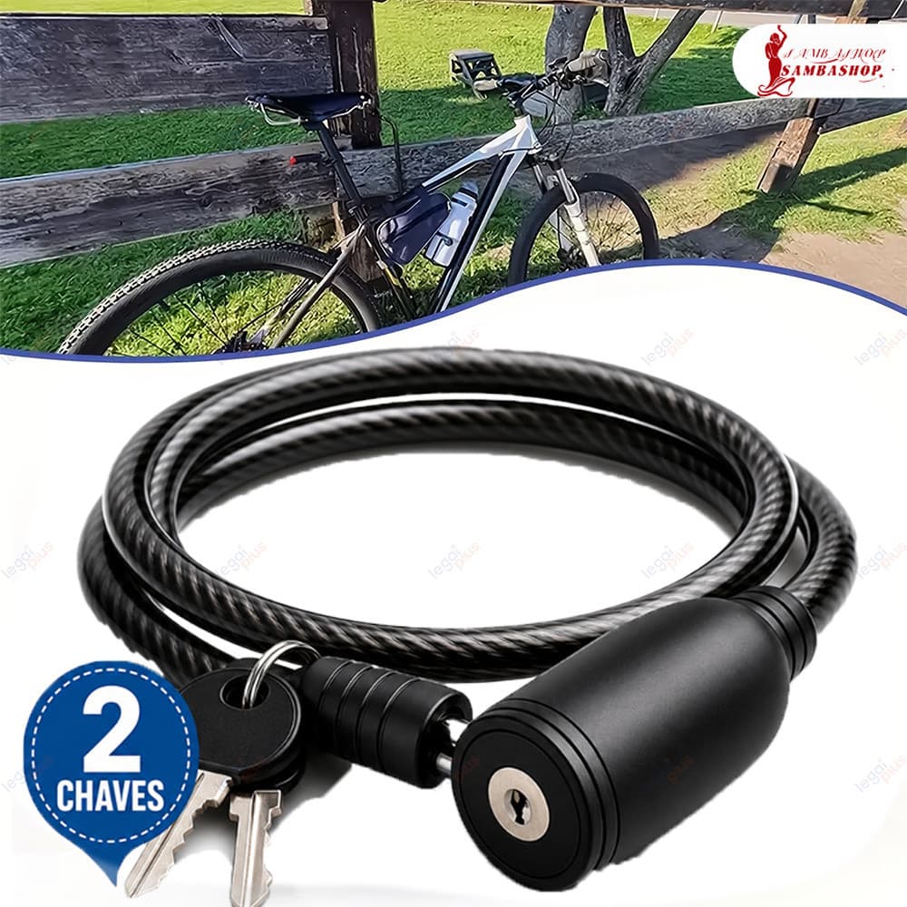 Trava Cabo De Aço Antifurto 7,5mm 65cm Cadeado Segurança Para Bike Moto Portão Acompanha 2 Chaves