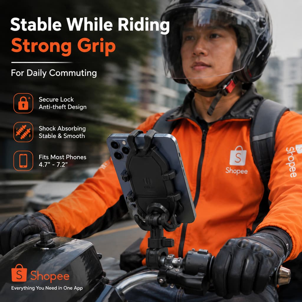 Suporte de Telefone para Moto Abraçadeira de Guidão Antichoque Antifall Suporte de Polvo