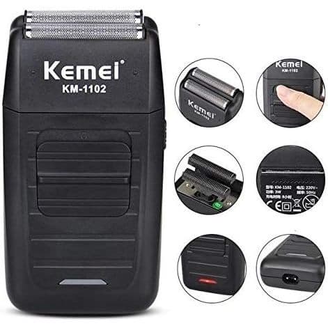 Barbeador Elétrico Kemei KM-1102 Sem Fio Preto Para Barbearia