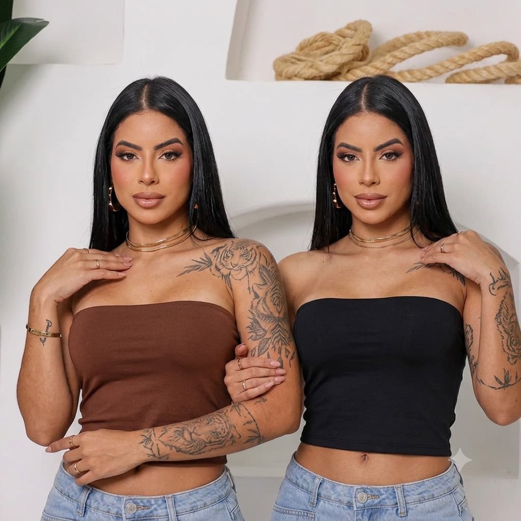 Kit 2 Cropped Top Faixa Tomara Que Caia Liso Suplex Basico Faixa Tubinho Casual