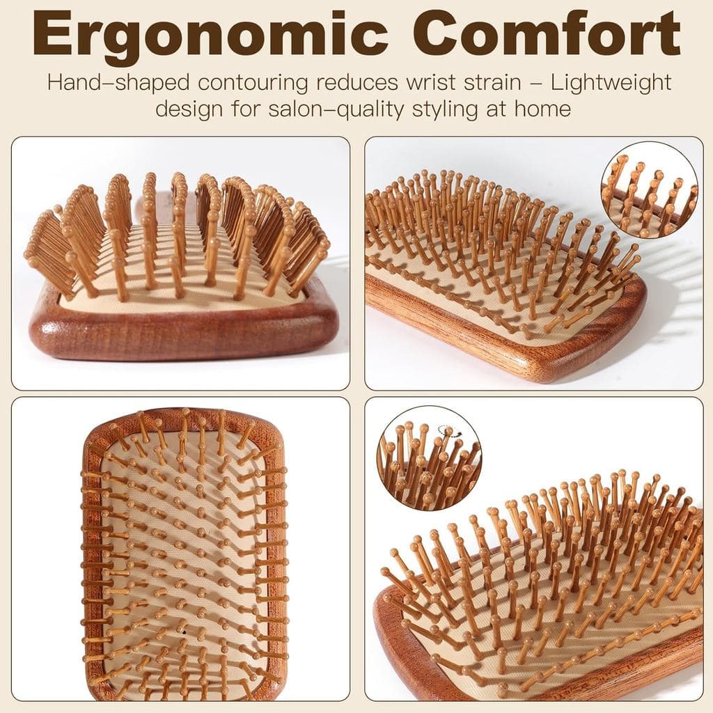 Conjunto de 2 Escovas de Cabelo de Bambu para Crescimento Capilar (Oval e Quadrada) - Escova de Massagem para Couro Cabe