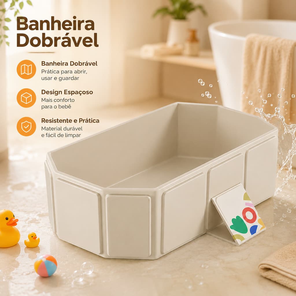 Banheira de Bebê Dobrável Infantil Antiderrapante Portátil Fácil de Guardar