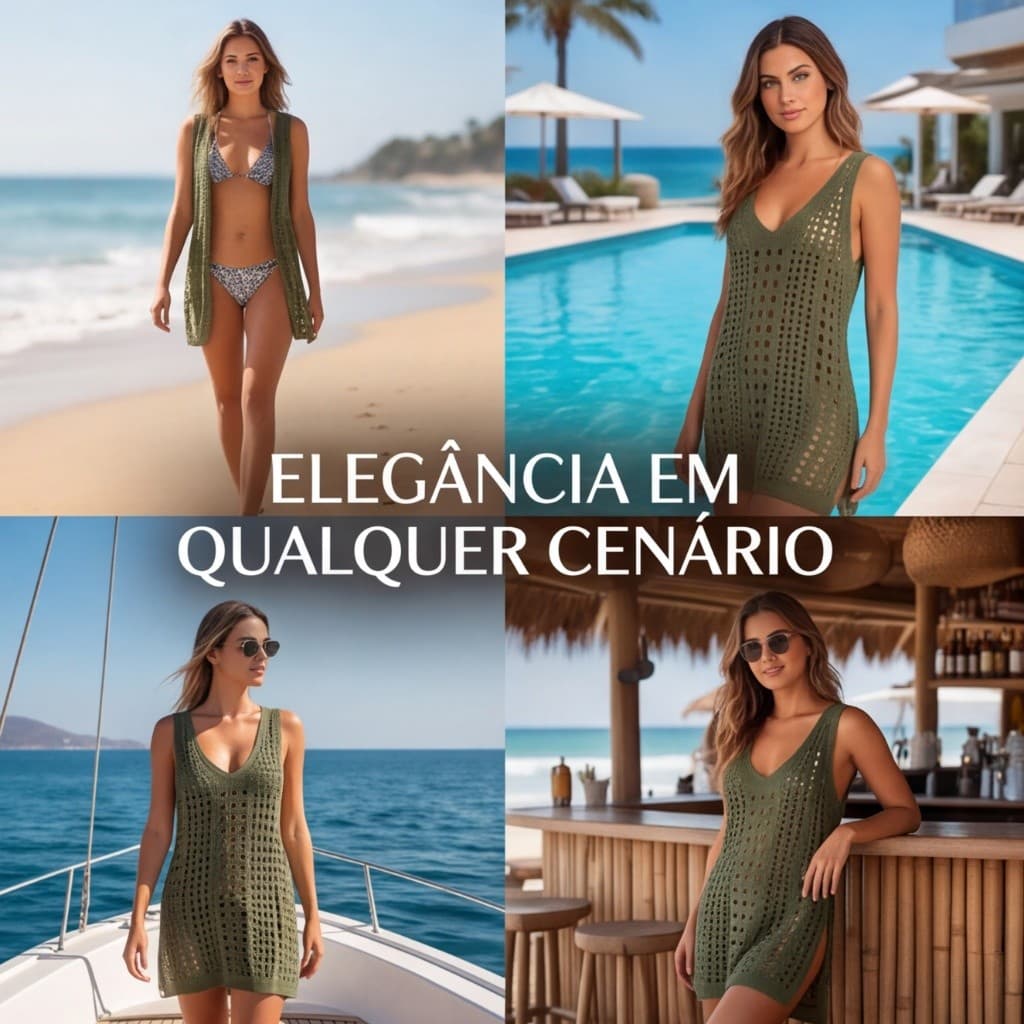 Saída de Praia em Tricô com Gola V e Modelagem Solta - Fenix Pijamas