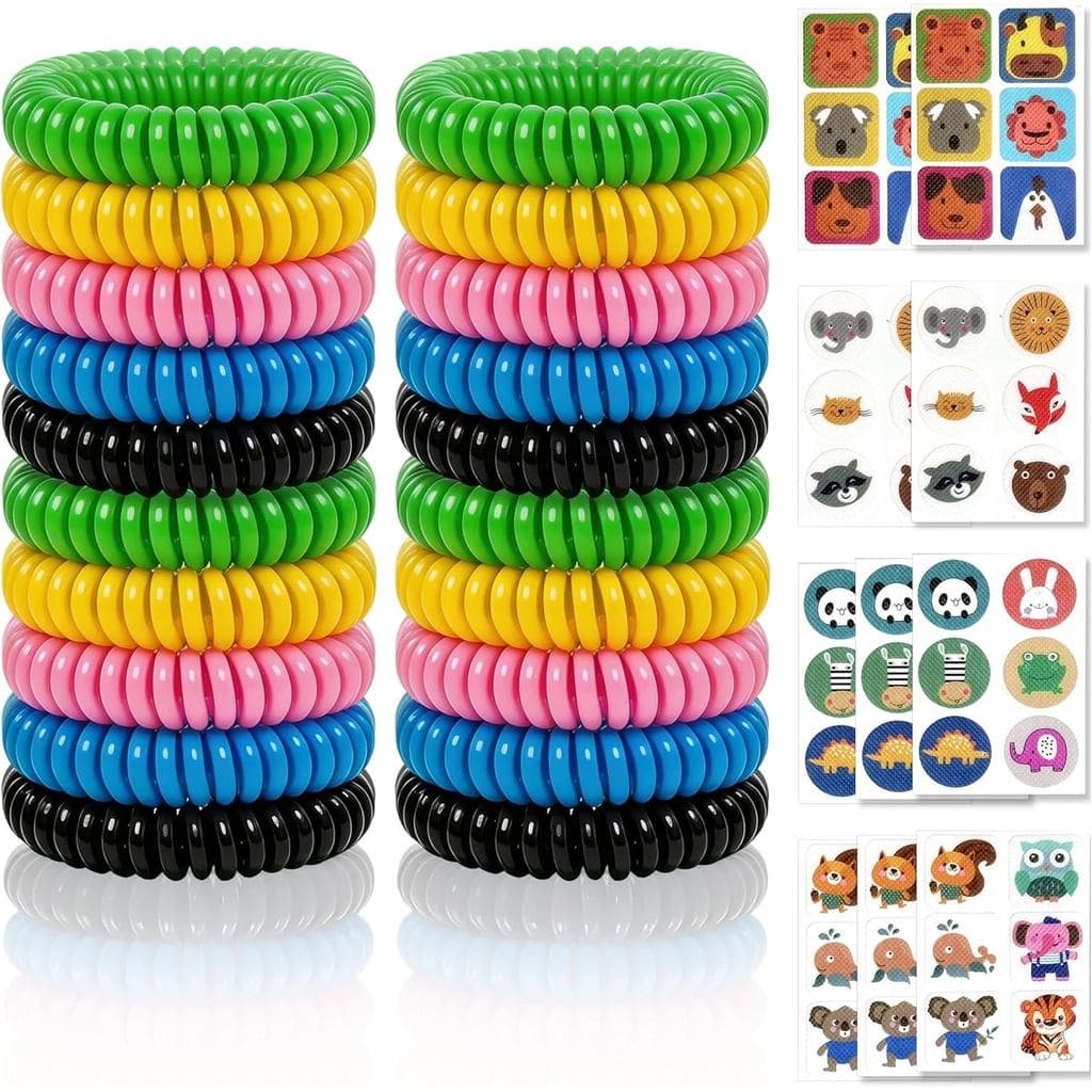 Conjunto de 20 Pulseiras Repelentes de Mosquitos com 60 Bandas Repelentes de Insetos Sem DEET para Camping, Viagens e At
