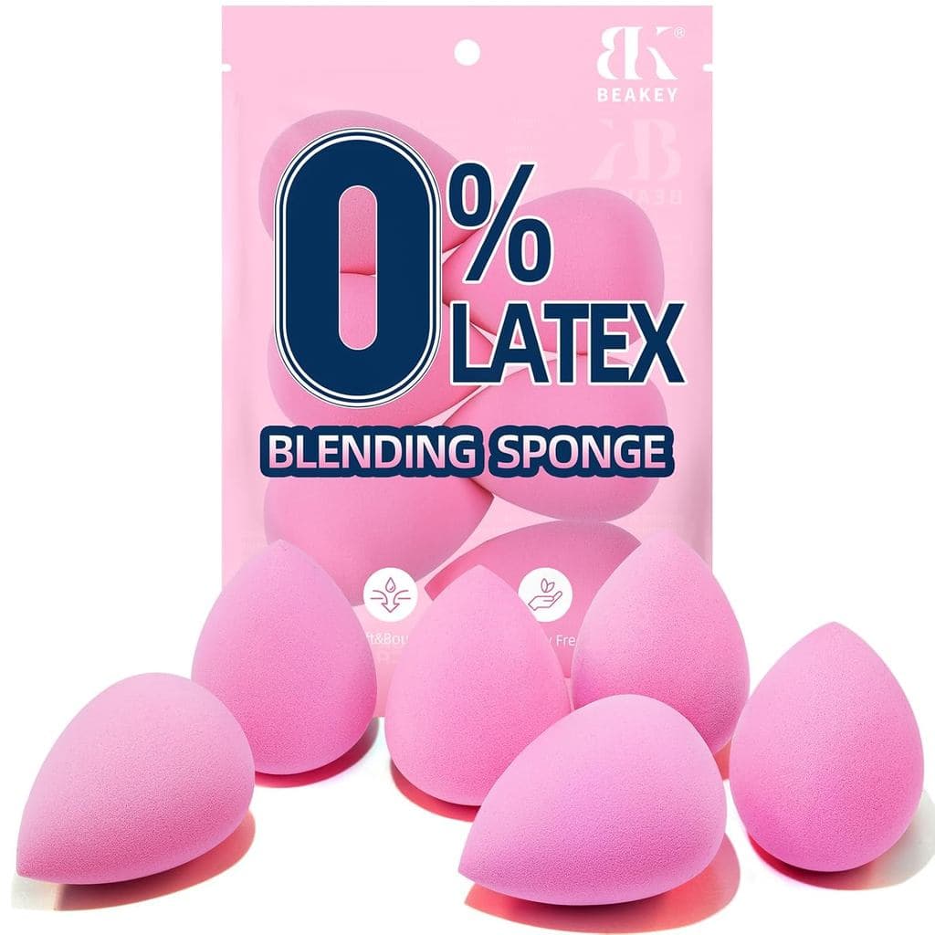 BEAKEY er Conjunto de 6 Esponjas de Maquiagem Macias, Esponjas para Base, Líquidos, Cremes e Pó, Esponja Rosa para Mistu