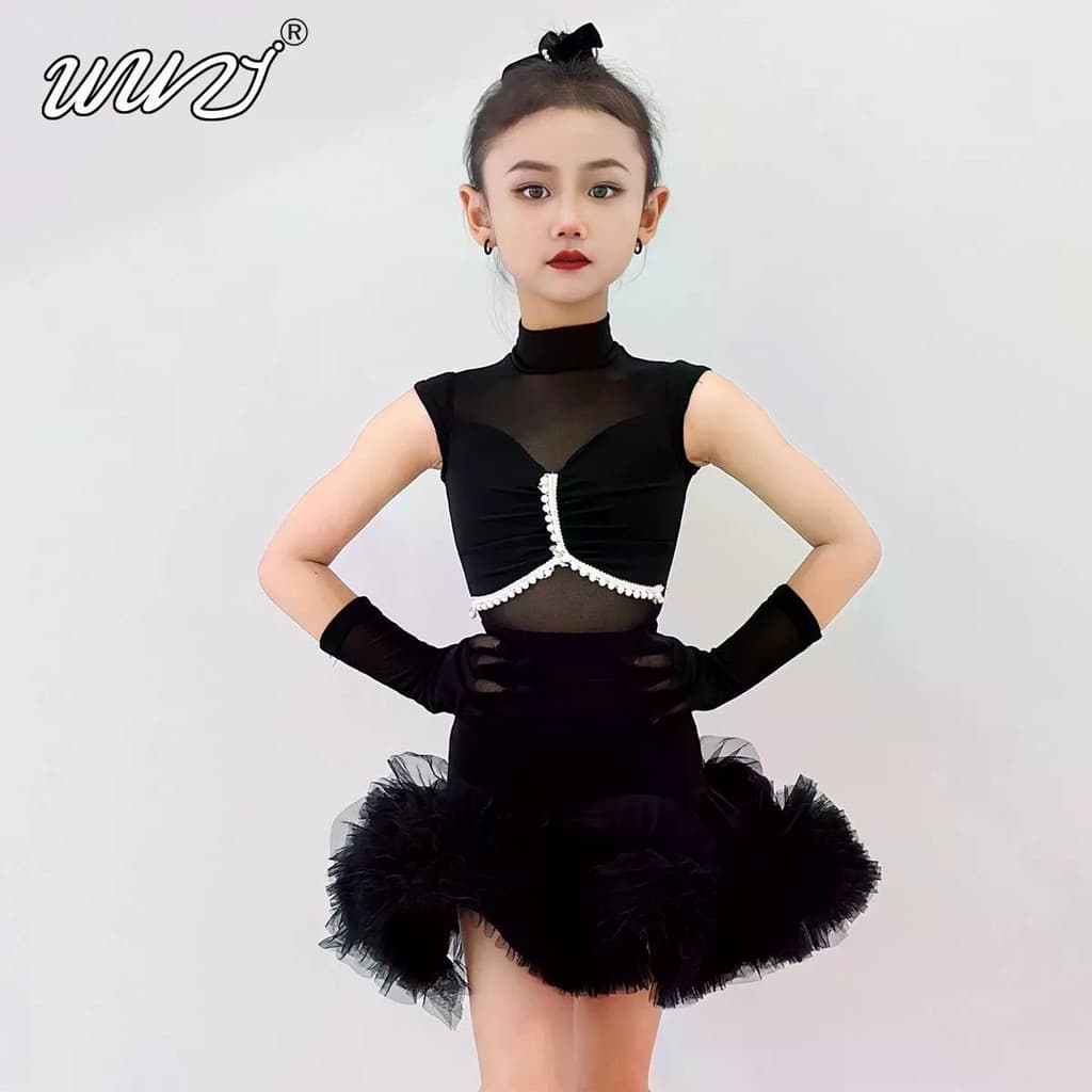 [WDF] Fantasia de dança latina de novo estilo para meninas, fantasia infantil, fantasia de dança de desempenho profissio