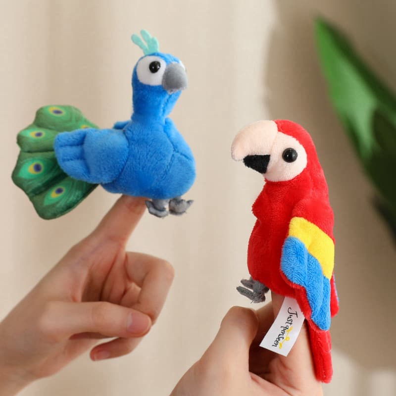 Animais De Pelúcia Dedo Fantoche Marinhos Pássaros Pequeno Plushie Flamingo Tucano Pavão Águia Careca Adereço Interativo