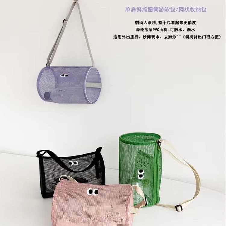 Moda Diagonal saco de natação malha oco bolsa de ombro saco de viagem grande capacidade saco de higiene pessoal armazena