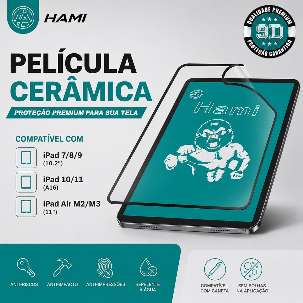 HAMI Película Cerâmica Flexível para Ipad 9H Ultra Transparente Anti Riscos Toque Sensível Premium