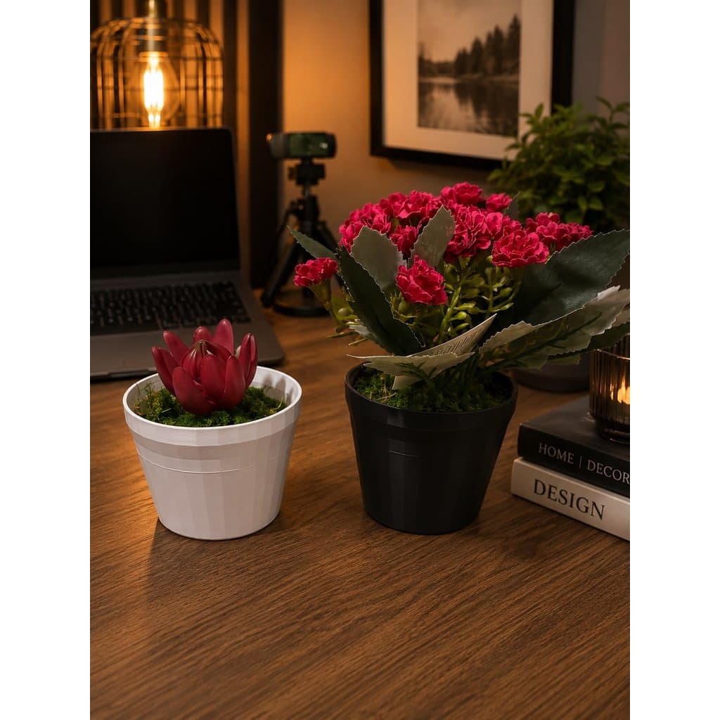 KIT 2 VASOS DECORATIVOS COM FLORES ARTIFICIAL
