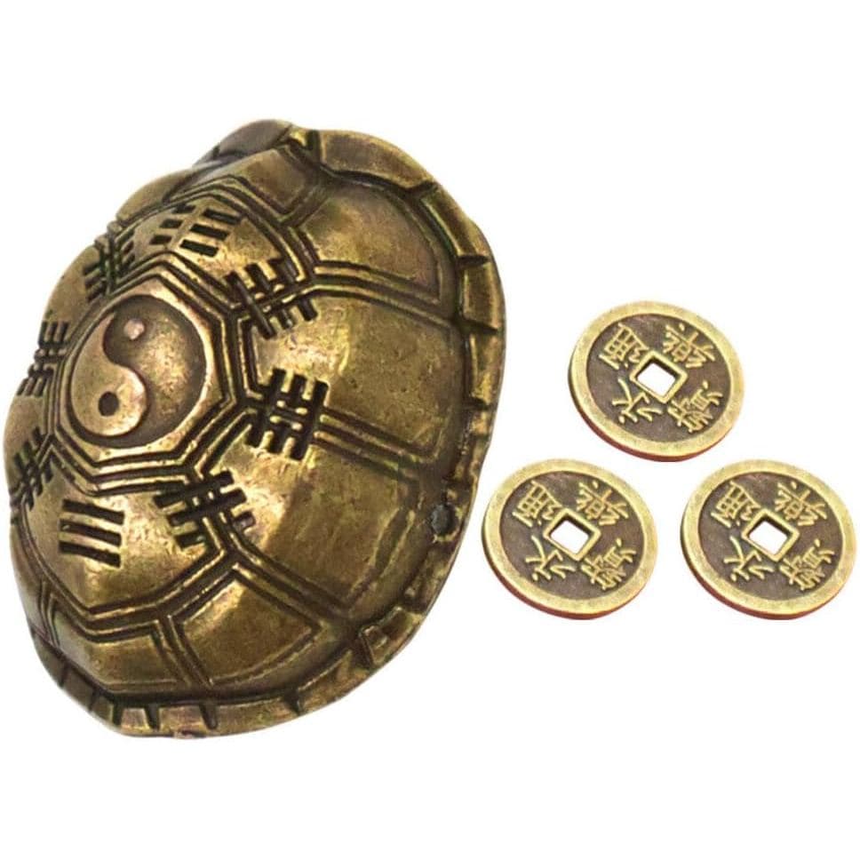 Pingente de Casco de Tartaruga de Adivinhação em Liga de Zinco com 3 Moedas Antigas Chinesas, Decoração Compacta de Feng