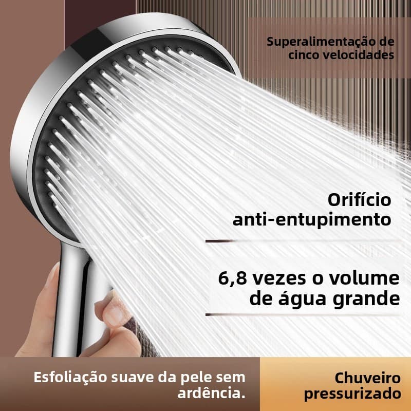 Cabeça de chuveiro portátil pressurizada de cinco velocidades Superfície de prato grande Orifício de saída de água gross
