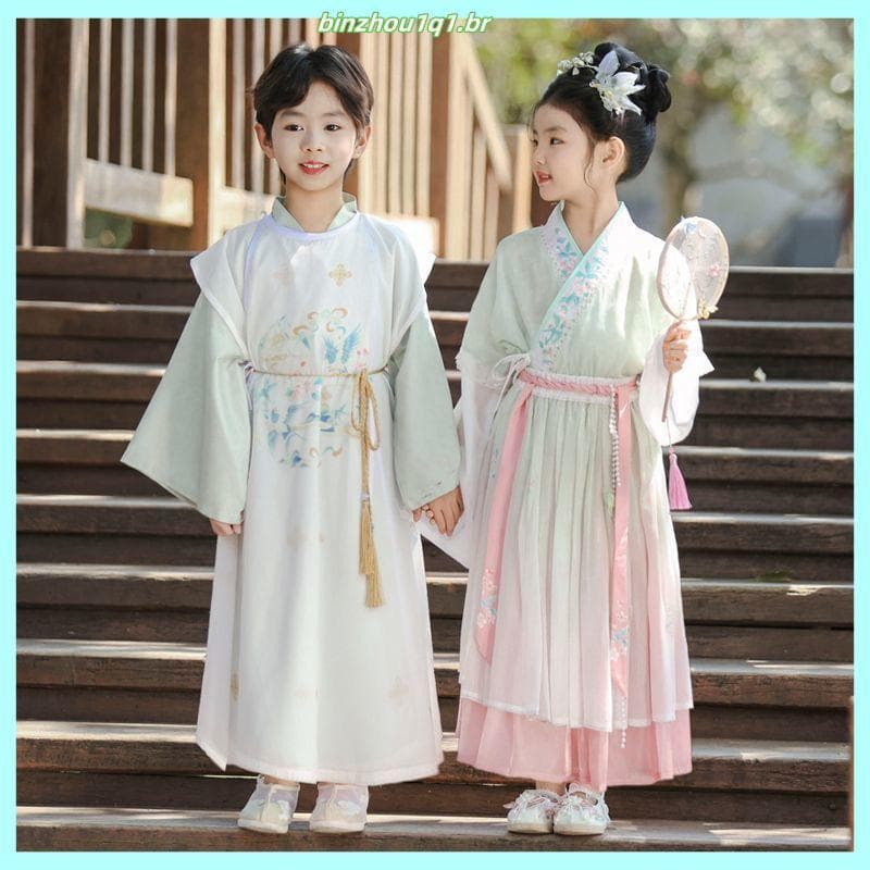 Hanfu meninos traje antigo traje das crianças bonito estilo chinês 2025 novo estilo música feita Tang terno meninas traj