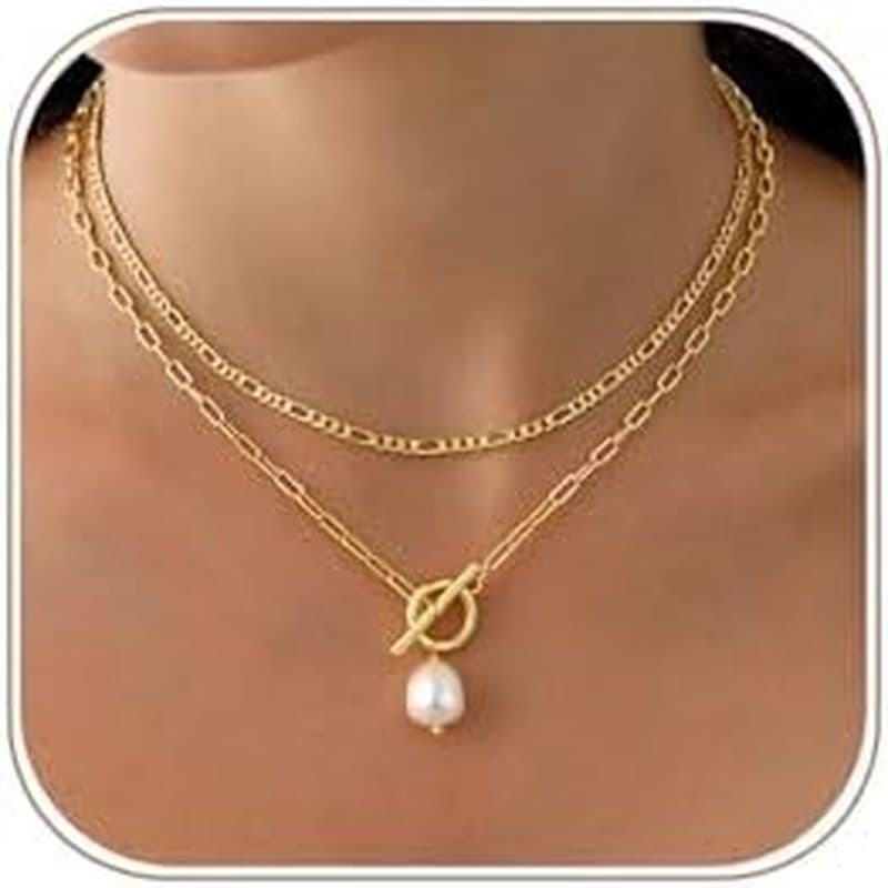 Colares De Pérolas Para Mulheres Na Moda Banhado A Ouro 14K Colar Com Pingente De Pérola Delicado Clipe De Papel Corrent