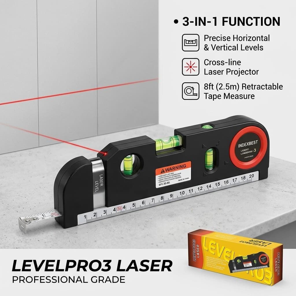 Nível a Laser com Feixe Vermelho Trena Ferramenta Perfeita Para Obras Leves e Trabalhos Manuais