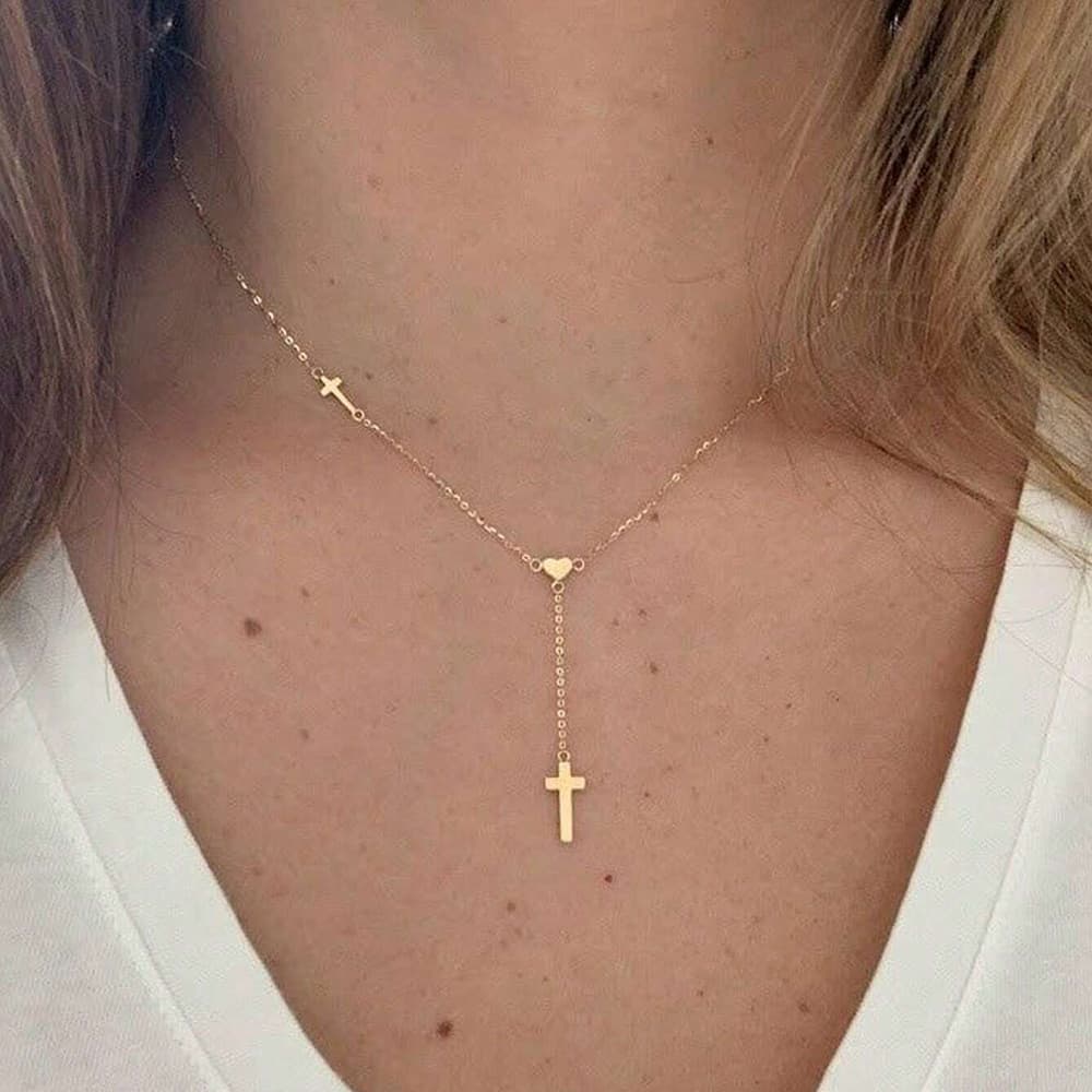 Simples cruz amor aço inoxidável clavícula corrente elegante único feminino combinando colar