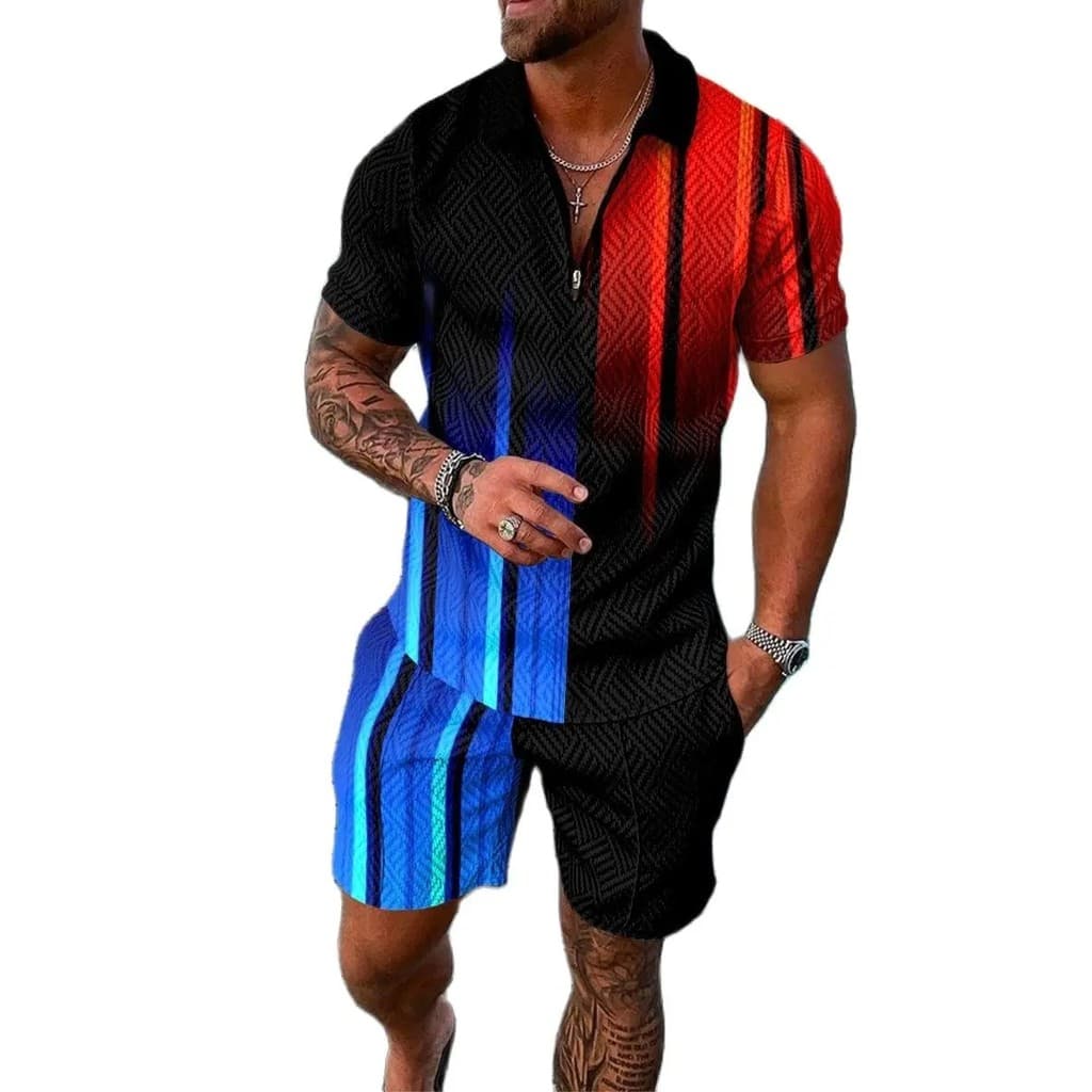 Novo Conjunto Masculino de Primavera Verão, Camisa Polo com Gola de Zíper, Macia e Respirável, 2 Peças, Alta Qualidade,