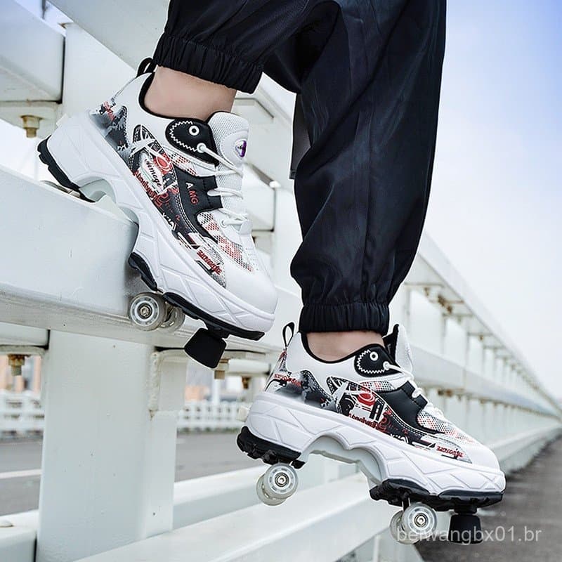 Patins de quatro rodas, patins deformados, patins para homens e mulheres, patins de quatro rodas.