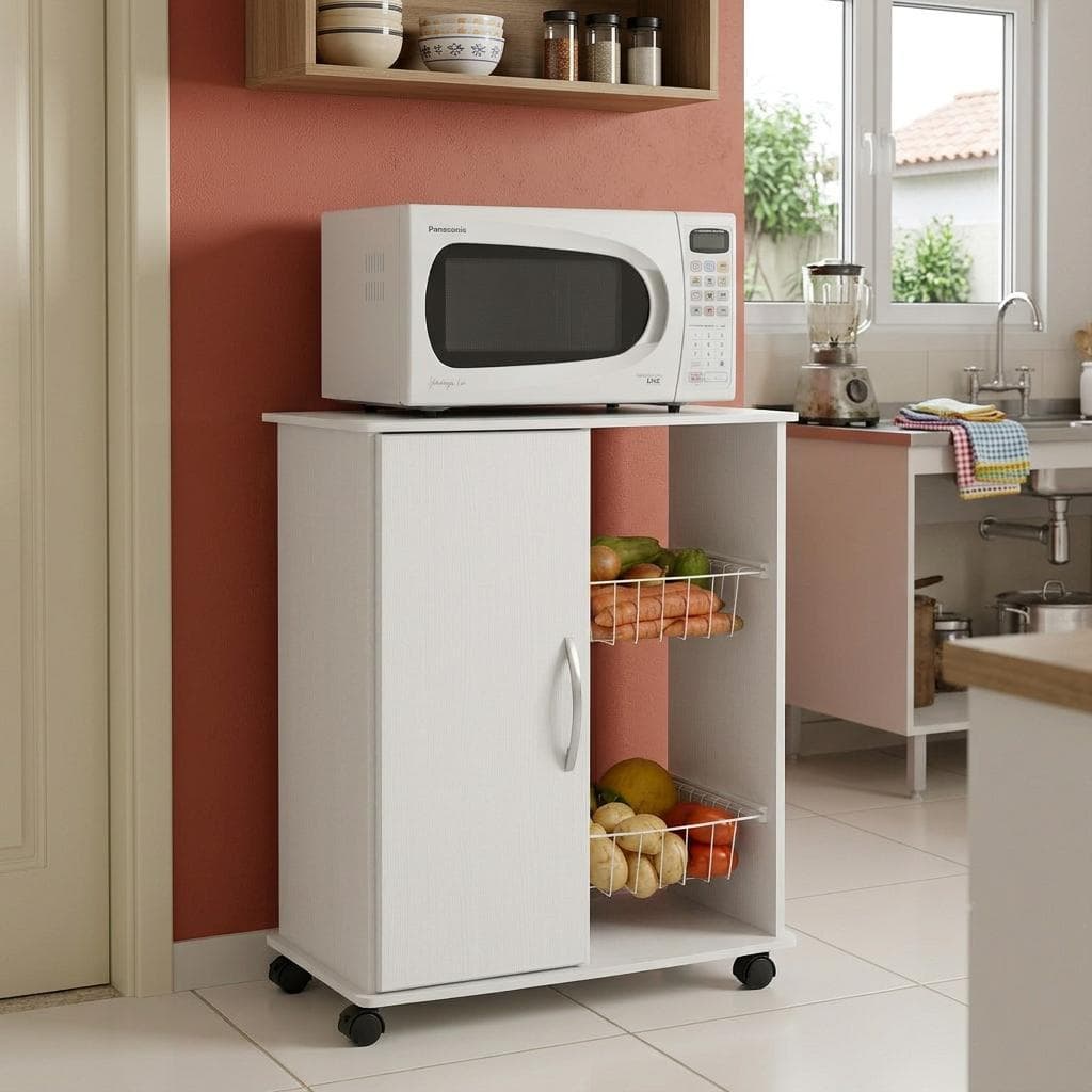 Fruteira de Cozinha 1 Porta Branco Luxo com Rodízios