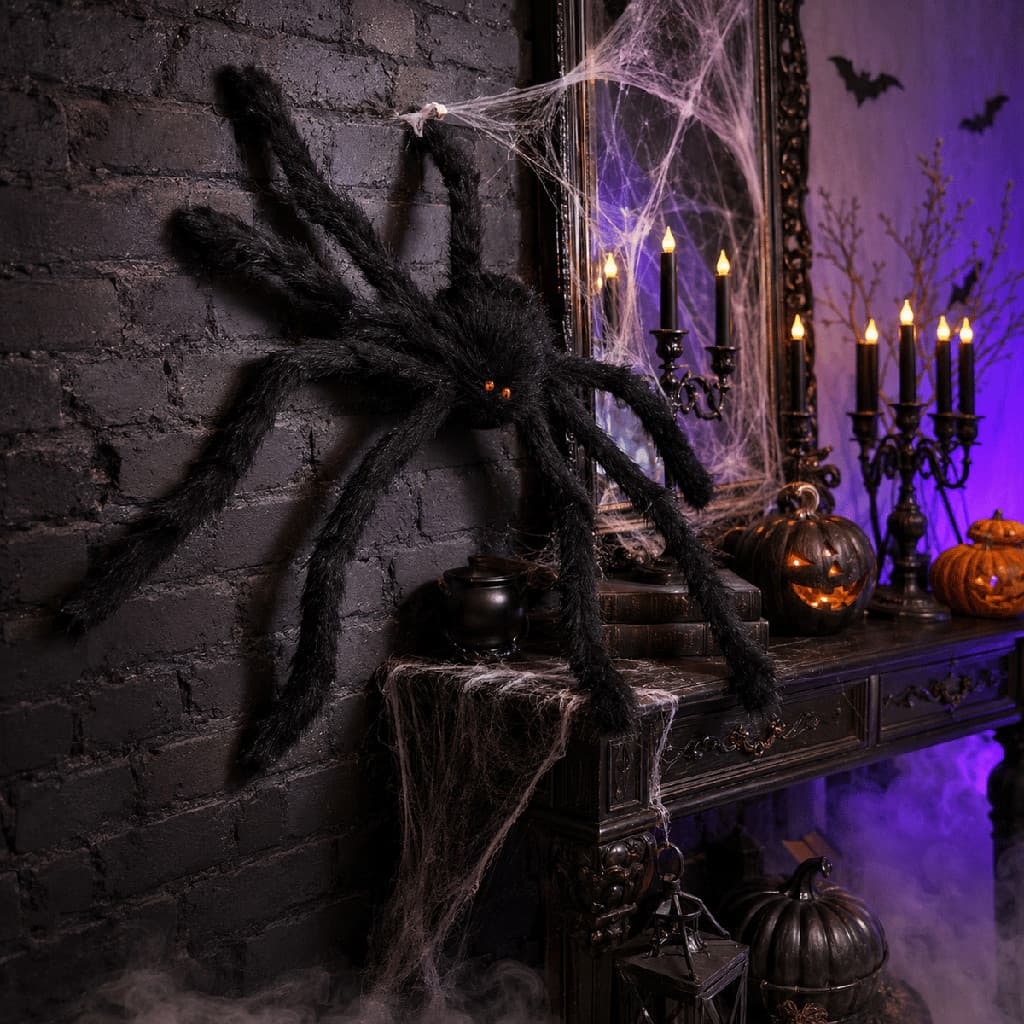 Aranha Pelúcia 50cm Decoração Halloween Pernas Articuláveis