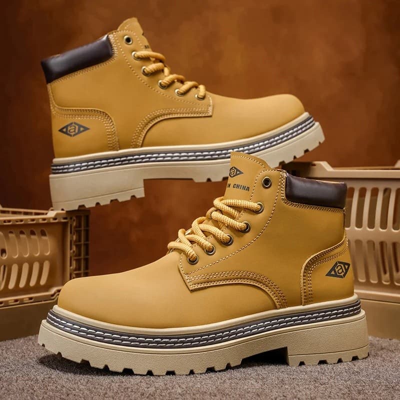 Botas masculinas de cano alto, calçado casual masculino com estilo montanhista britânico, botas de couro retrô com sola
