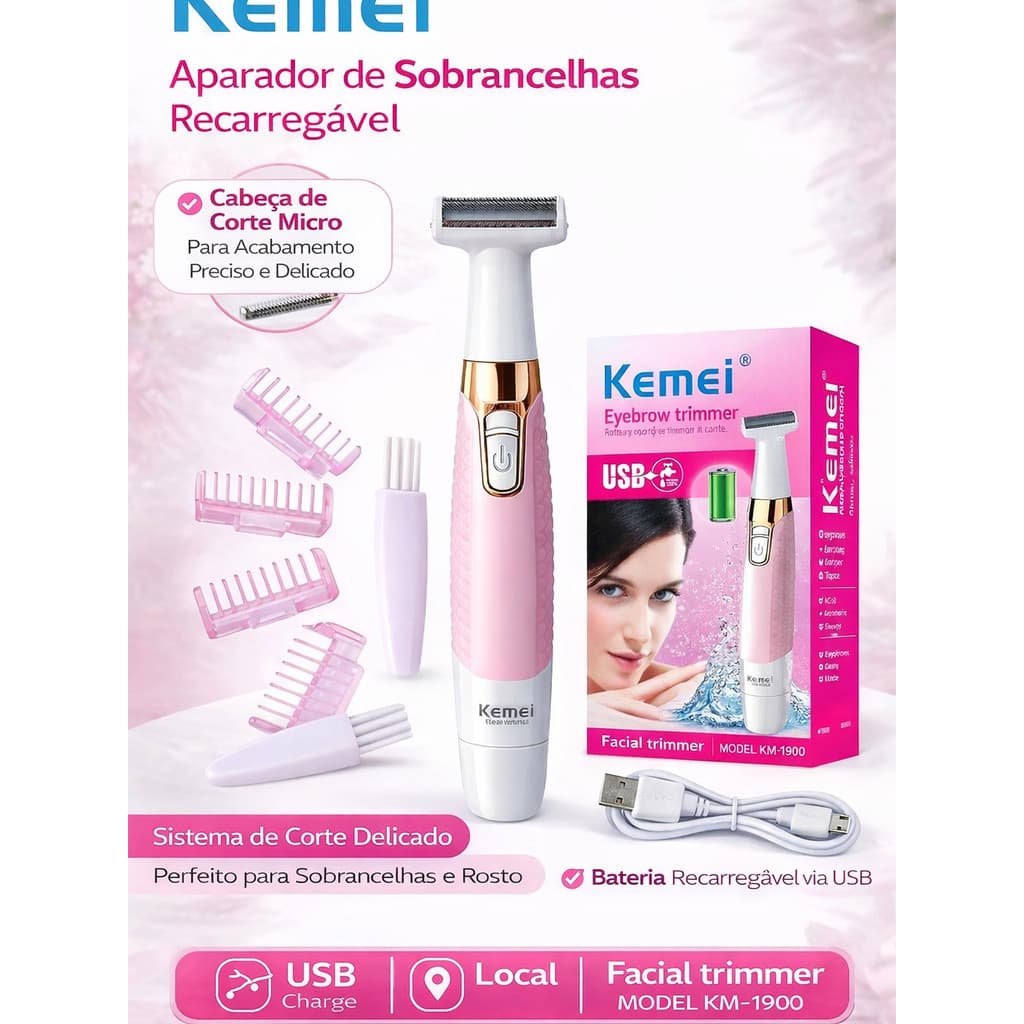 Aparador Elétrico de pelos femininos Pernas Axilas Virilha Kemei KM-1900 Recarregável