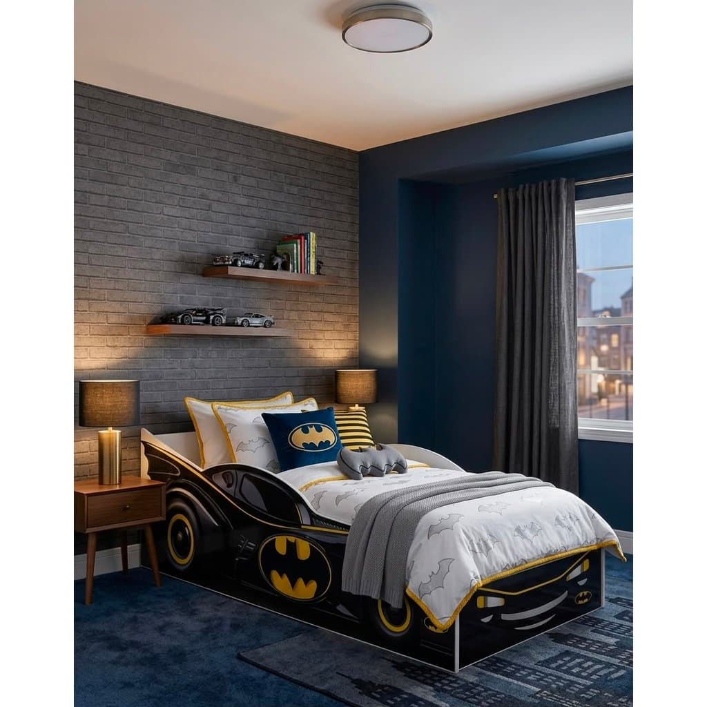 Cama Carro Batman Infantil + Colchão Incluso Cama Temática MDF Quarto Menino Grade Segurança Resistente