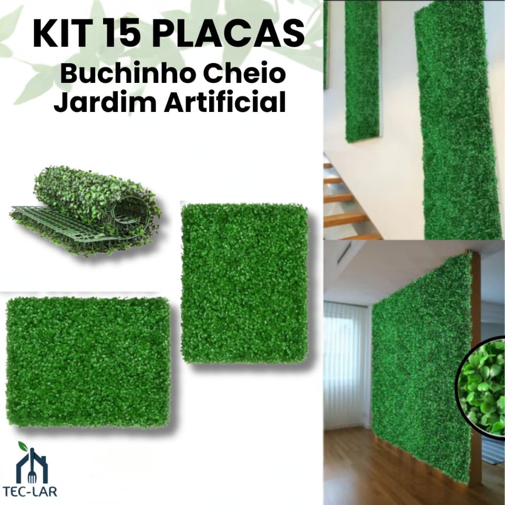 Kit 15 Placas Buchinho Grama Jardim Artificial Cheio 40x60cm Parede Vertical Muro Inglês