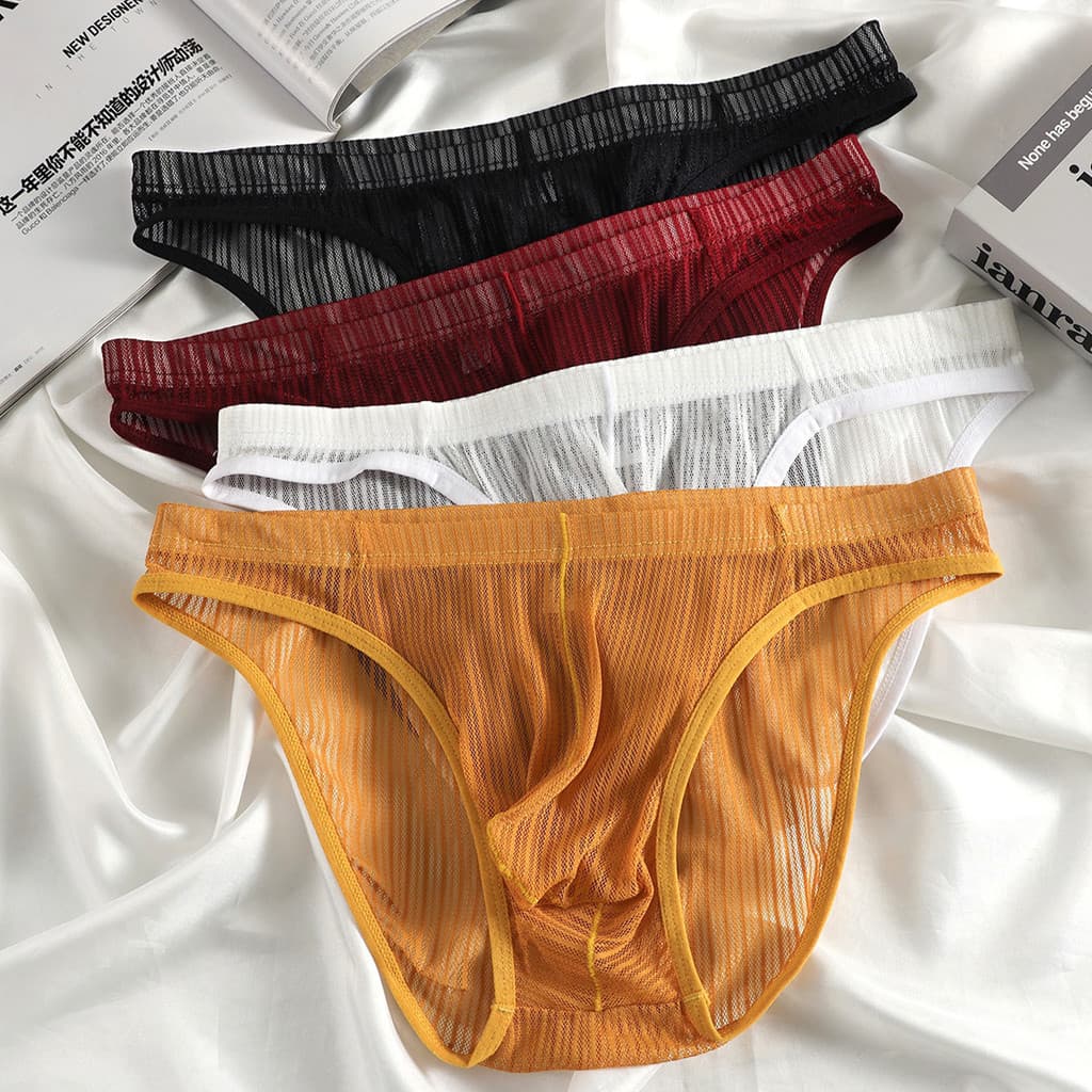 Conjunto de 2 cuecas masculinas de malha, perfuradas, exclusivas e sensuais, respiráveis, de cintura baixa e tamanho gra
