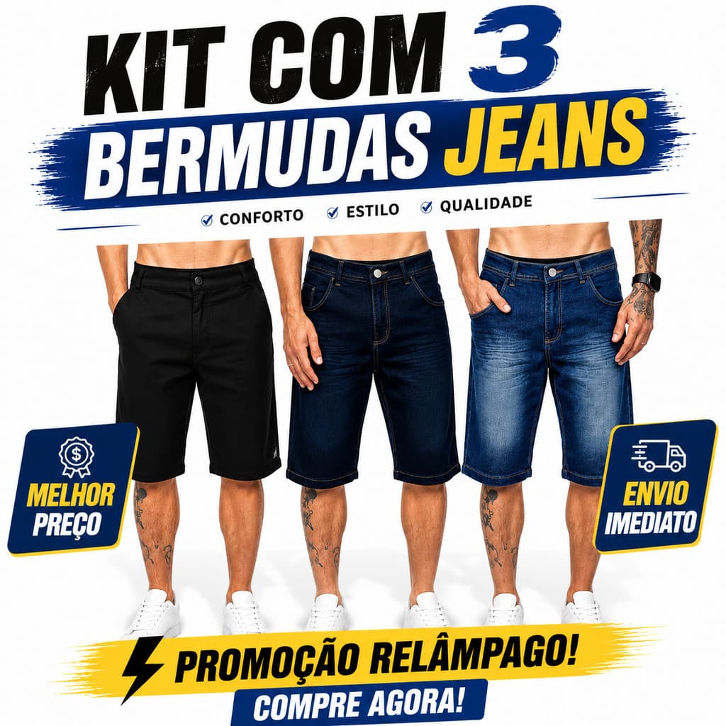 Kit 3 Bermuda Jeans Lisa Masculina Com Elastano SLIM  Premium várias  Lavargem envio imediato