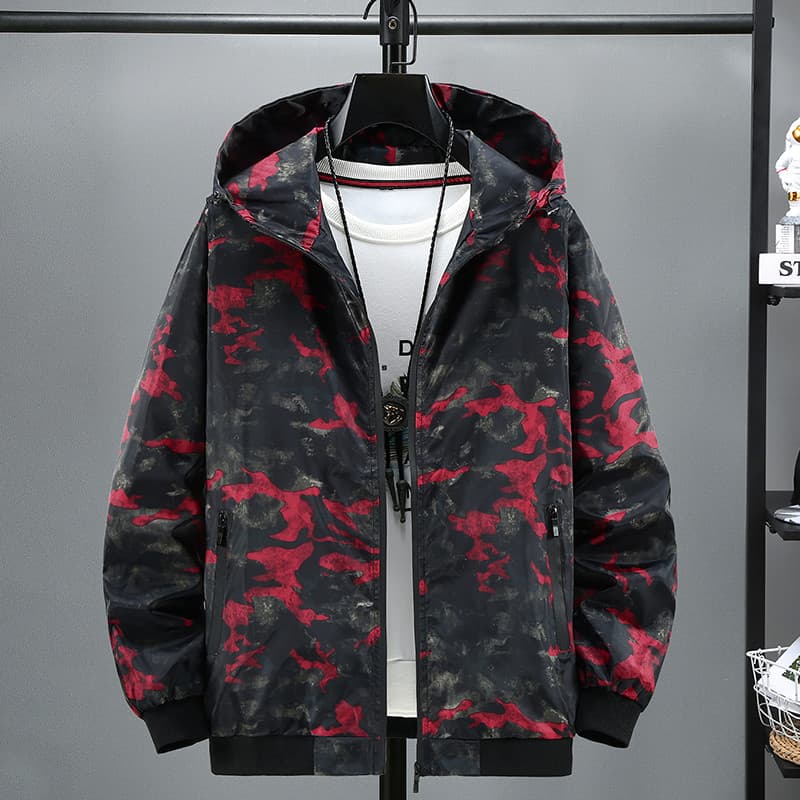 Jaqueta masculina primavera outono jaqueta masculina versão coreana jaqueta camuflada masculina com capuz fino Cross-Bor