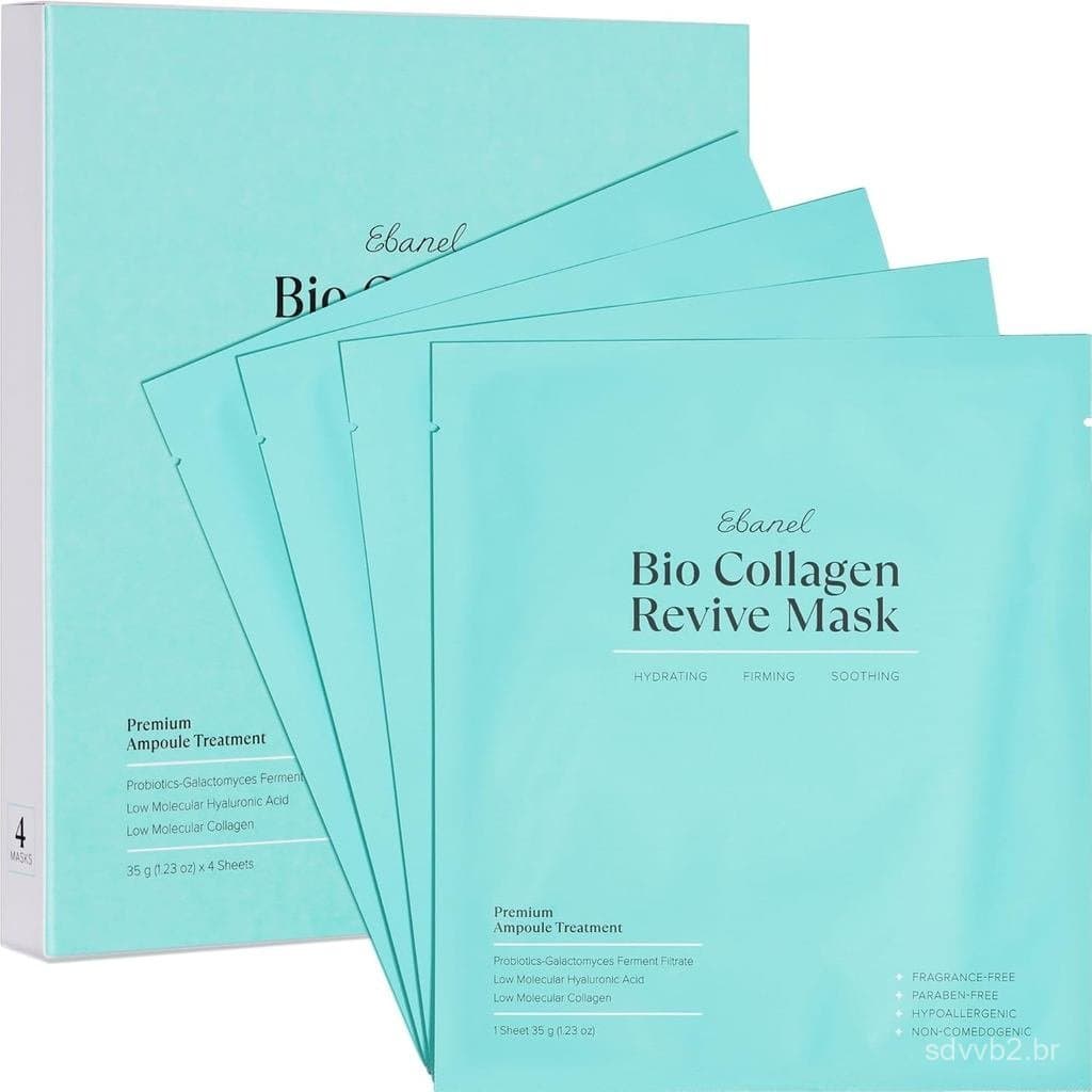 Máscara Facial de Colágeno Bio Ebanel, Pacote com 4 Máscaras Hidratantes com 7 Peptídeos, Ácido Hialurônico, Niacinamida