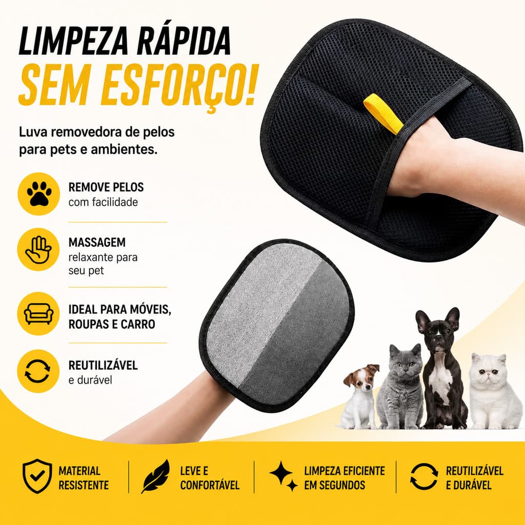 Kit Luva Pet Removedora De Pelos Gato Cachorro Sofá Cama Escova Mágica Kit ou Un