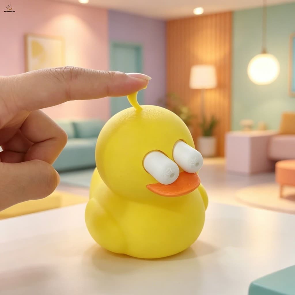 Brinquedo De Pato Amarelo Impresso Em 3D-Função De Botão Com Olhos De Estourar Para Crianças