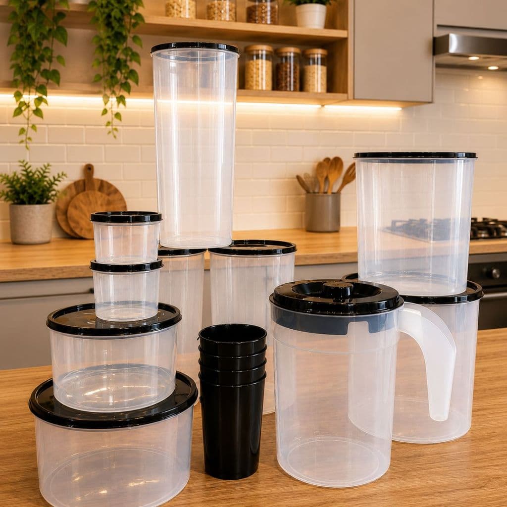 Kit Cozinha 14 Peças Potes Elegante Transparentes Hermeticos Armazenamento Alimento e bebida