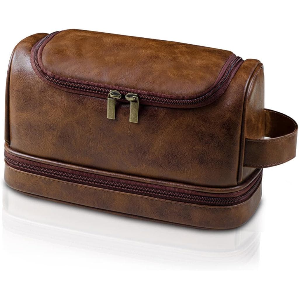Bolsa de Higiene Masculina, Grande Bolsa de Viagem em Couro com Gancho para Pendurar, Kit de Higiene e Barbear Masculino