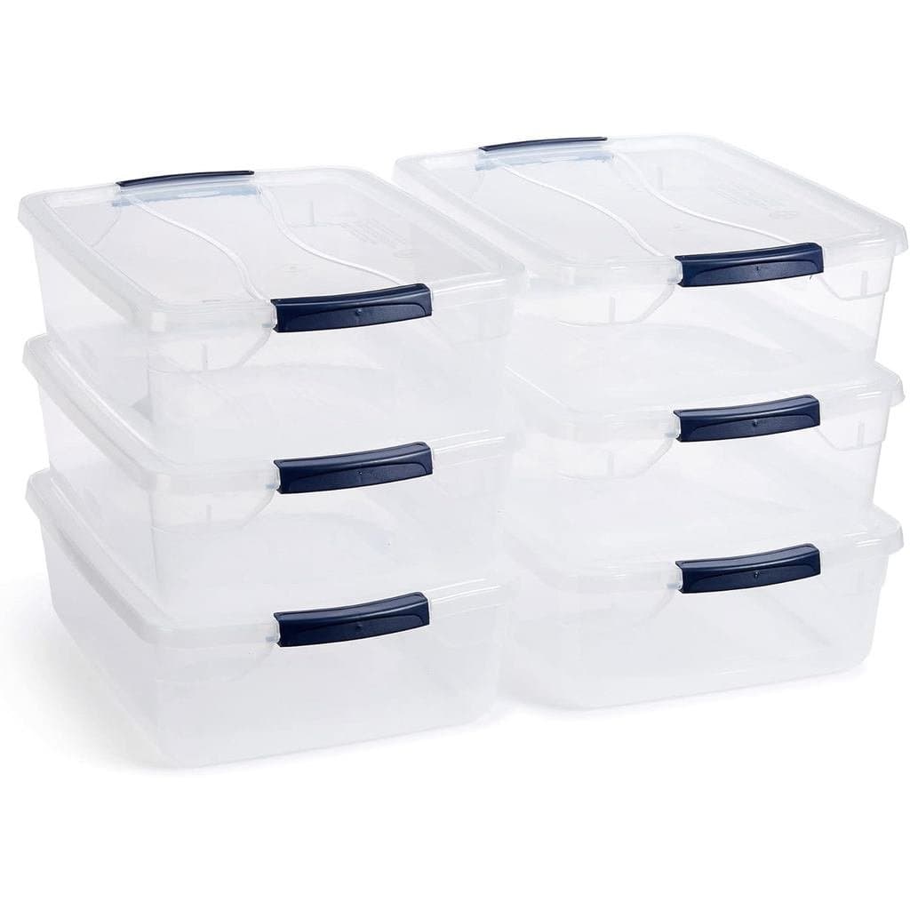 Rubbermaid Cleverstore Caixas de Armazenamento Transparentes de 17 Litros com Tampas, Pacote com 6, Empilháveis, Sem BPA