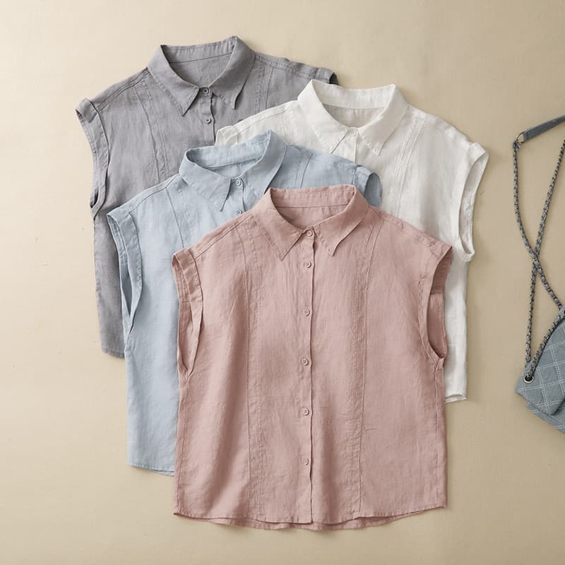 Moda verão bordado oco mais magro olhar Casual Design camisa gola sem mangas topo