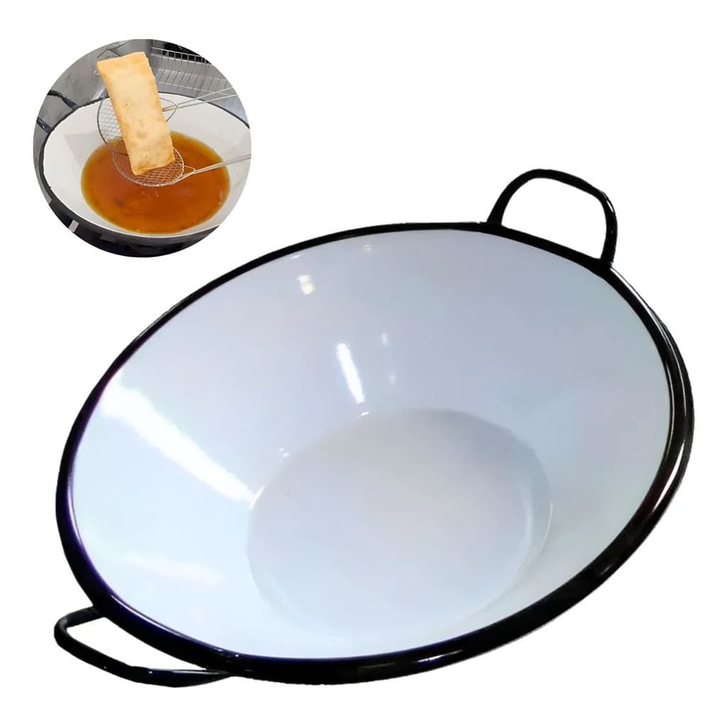 Tacho Esmaltado N°10 1,5 L Para Frituras Com Alças De Apoio Preto