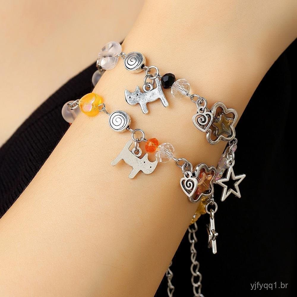 Pulseiras de amizade para casais, com design de estrela, lua e sol em estilo punk, delicadas e fofas, adequadas para o D