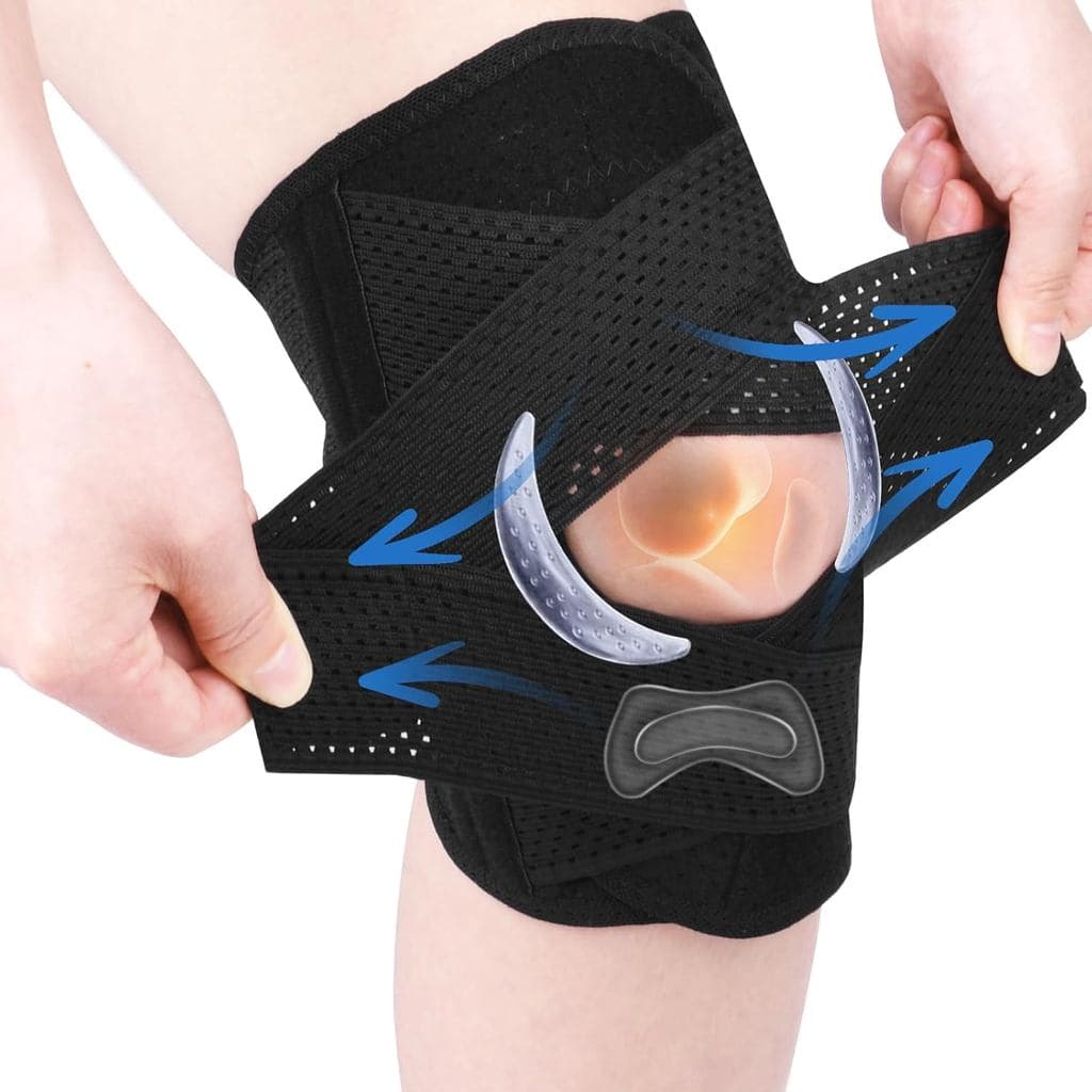 Joelheira esportiva AOOWU, joelheira com estabilizadores laterais e almofadas de silicone, joelheira ajustável para pate