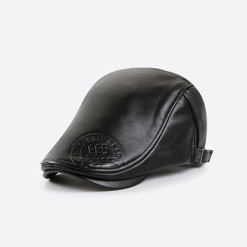 Boné de Couro PU Estilo Newsboy, Boina de Inverno Masculina, Boné com Viseira Quente, Bonés Snapback com Letras da Moda