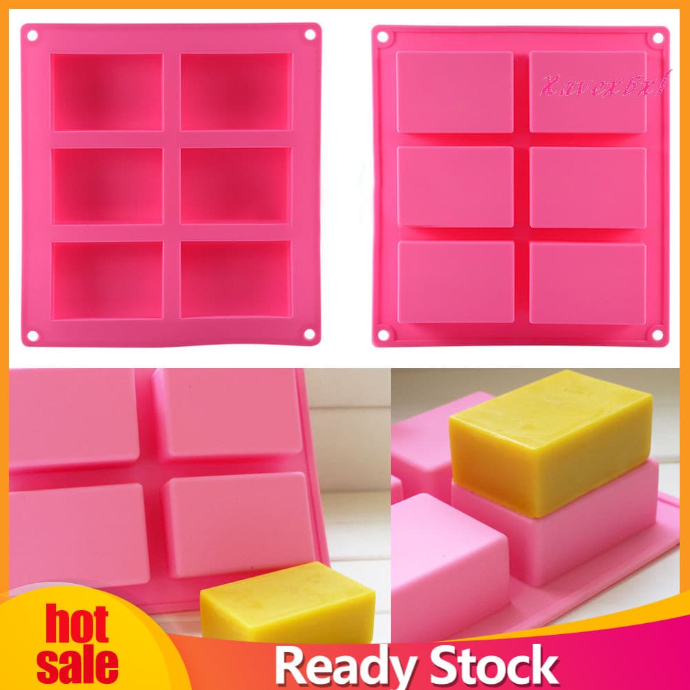 1 peça de molde de silicone retangular simples com 6 furos para sabão, molde de bolo artesanal DIY