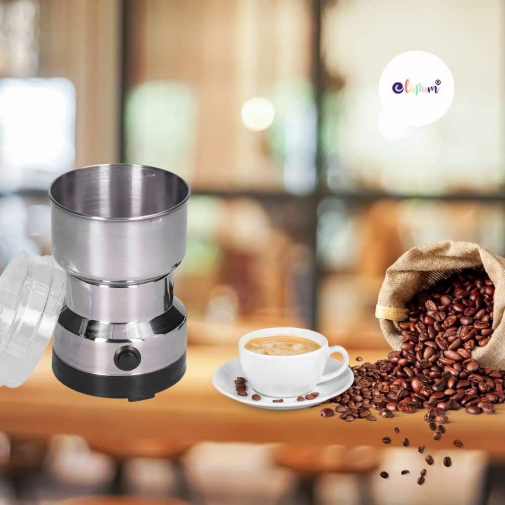 Moedor Multifuncional 110V para Grãos de Café, Sementes e Temperos, Design Portátil em Inox