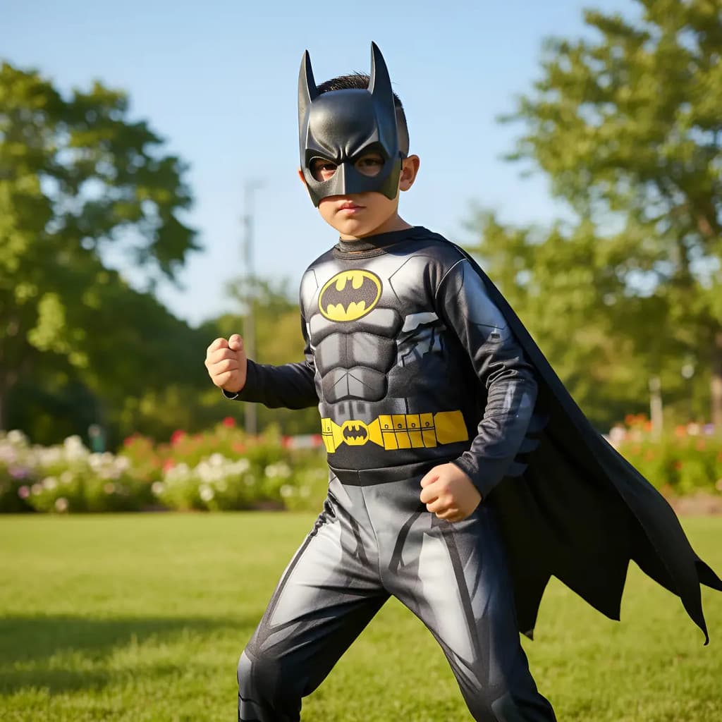 Fantasia Infantil Batman Longa Com Enchimento E Mascara COMPLETA PREMIUM LUXO