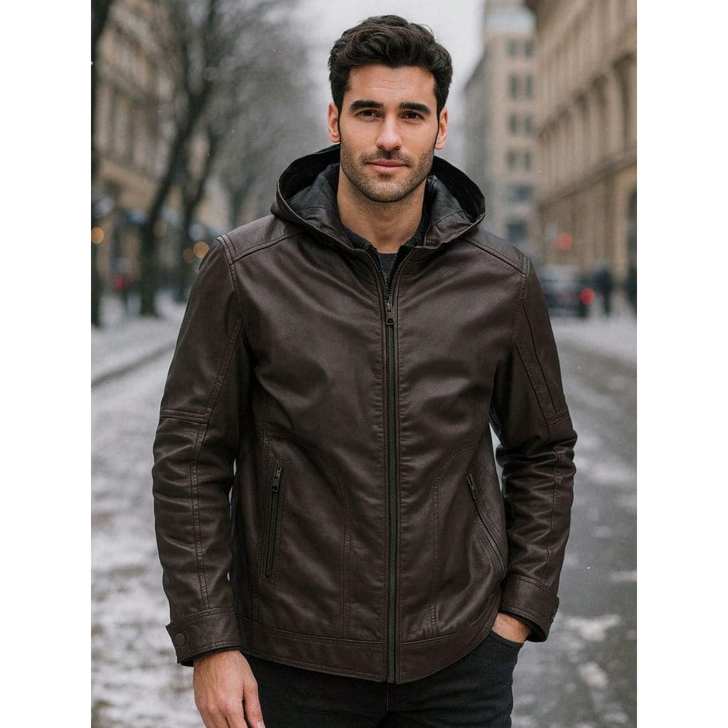 jaqueta courino masculina, jaqueta couro fake, jaqueta masculina inverno, jaqueta com capuz, casaco masculino estiloso
