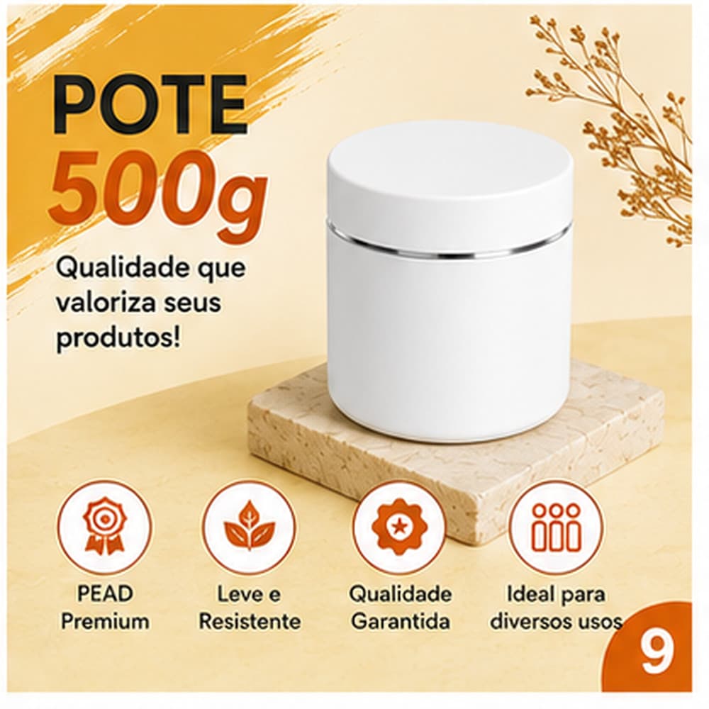 Kit Pote Plástico 500g PEAD Com Tampa Cremes Cosméticos Pomadas 100un 250