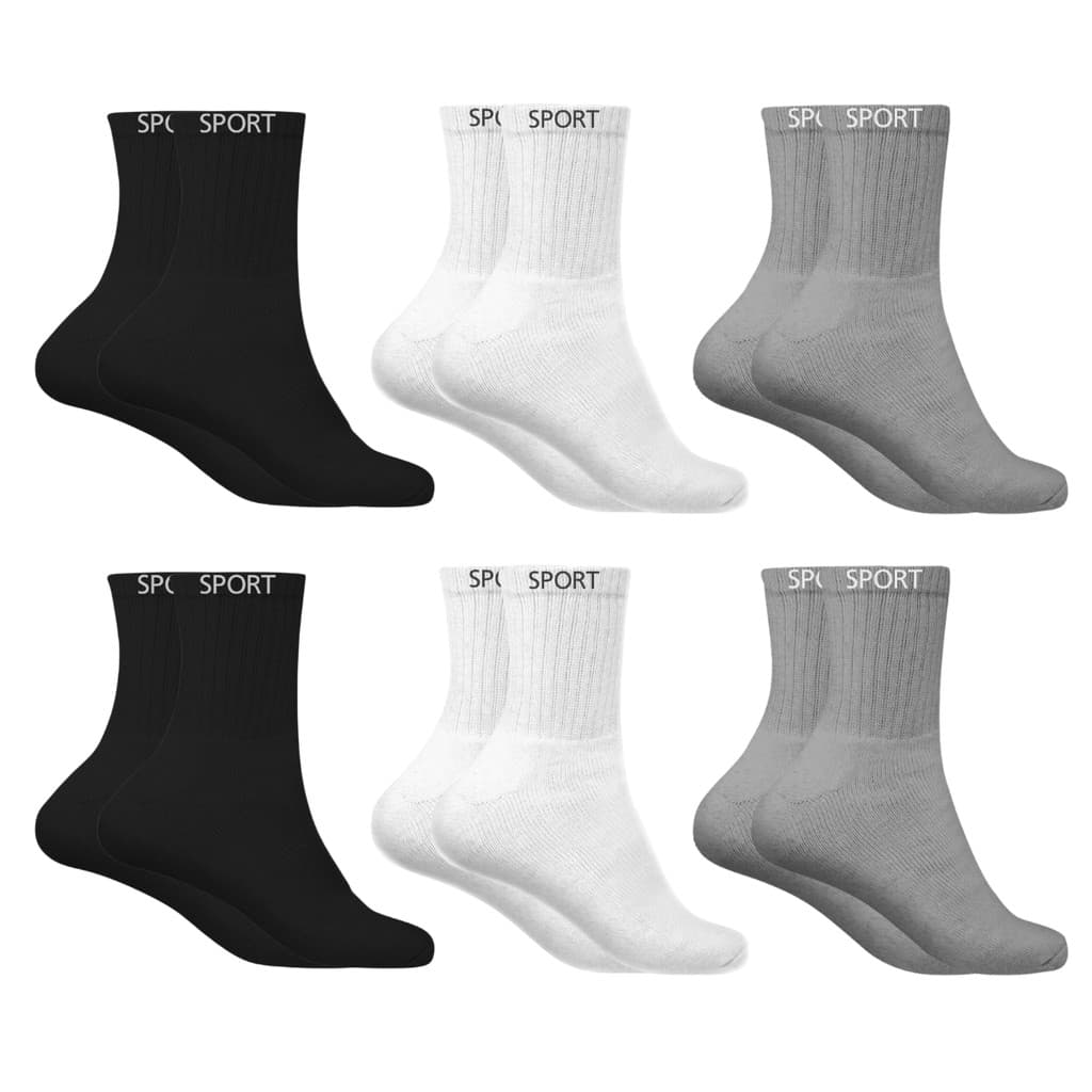 Kit 6 Pares Meias Sport Cano Alto Meia Algodão Atoalhada Adulto 37-43