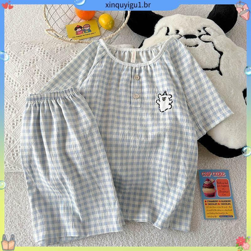 2.4.000 pessoas coleção em torno do pescoço pijamas senhoras verão novo estilo nuvem algodão Shorts de manga curta dos d